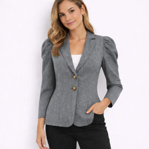 Anthropologie Leifsdottir Gray Victorian Puff Sleeve Blazer Jacket - Size Small